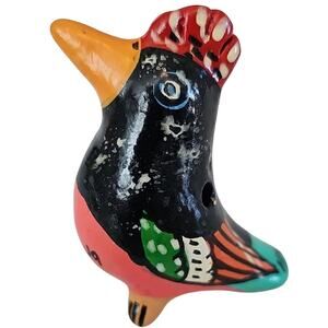 Vibrant Artisian Made Colorful Black Pink Clay Bird Whistle Made in Nicaragua